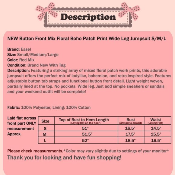 NEW Mix Floral Patch Print Button Front Jumpsuits - Picture 10 of 10